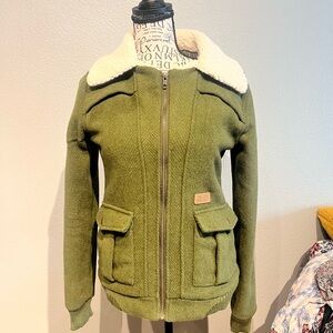 Volcom Olive Utility Jacket with Cream Collar